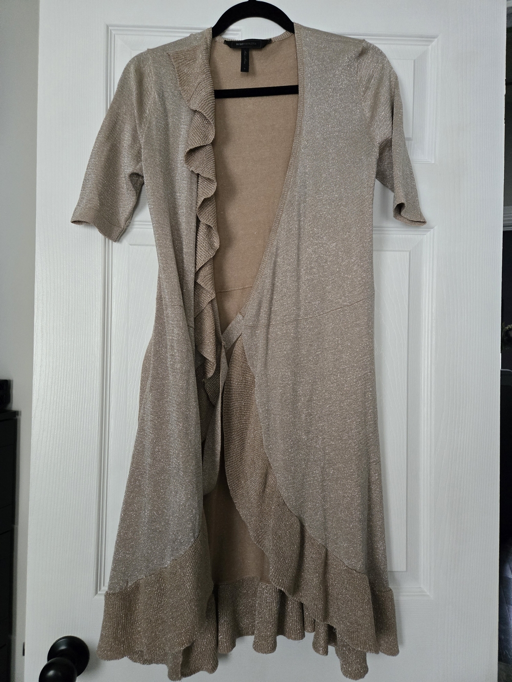BCBGMaxAzria Shimmery Beige Open Cardigan
